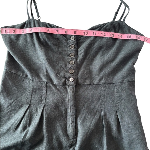 Urban Outfitters Linen Blend Black Fitted Buttoned Romper Shorts Strappy Large - Picture 6 of 11